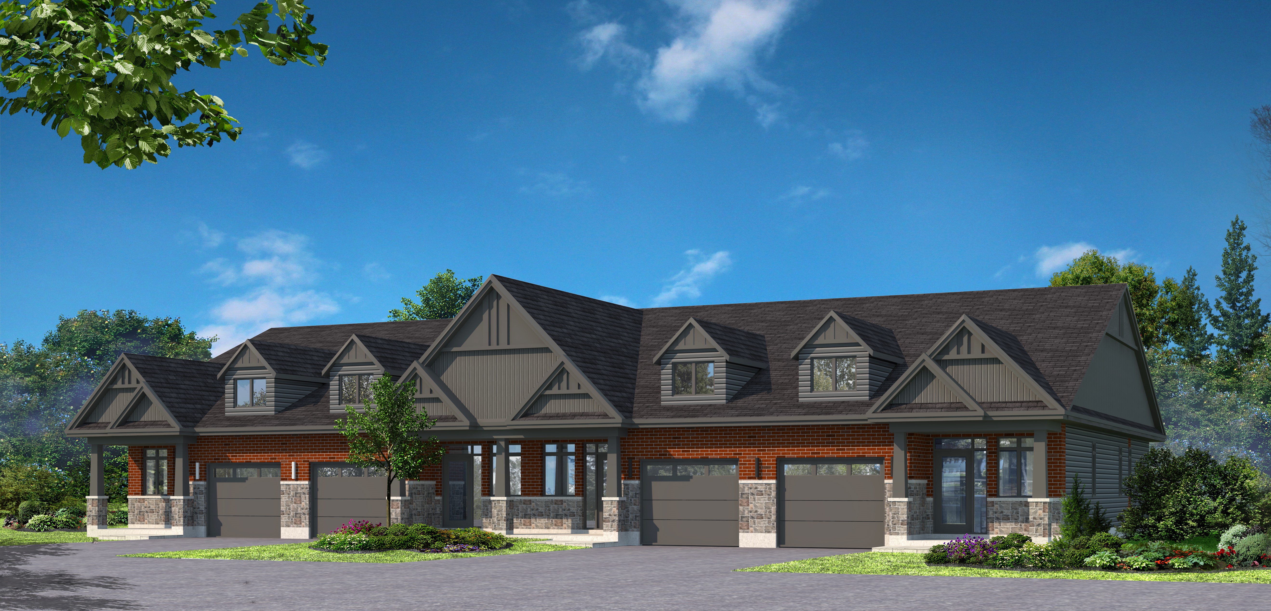 Orchard View by the Mississippi Town Home Rendering. 4 units attached