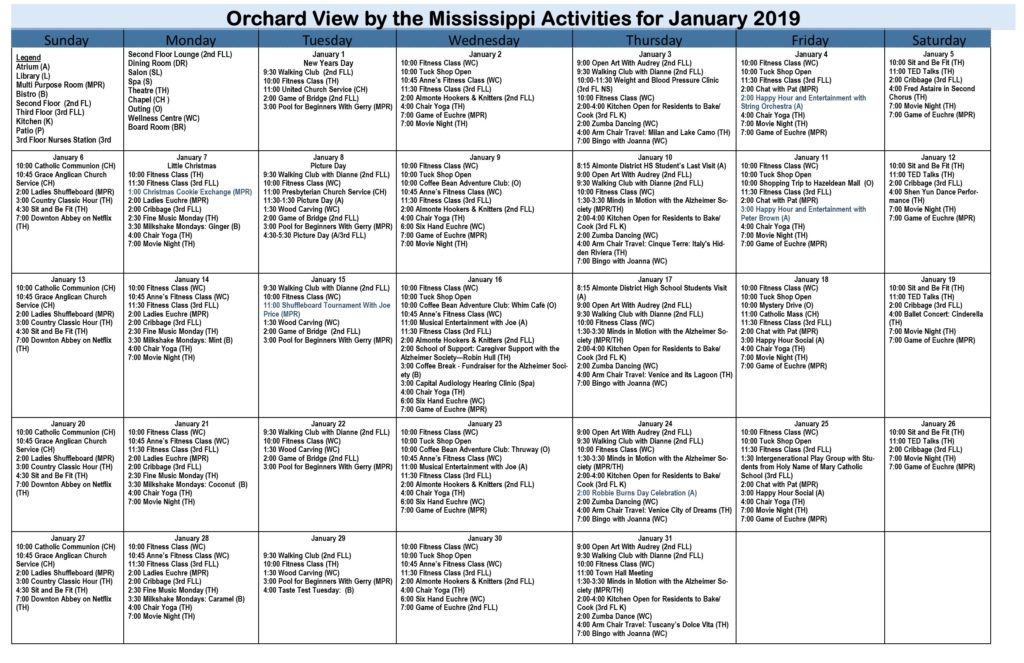 Ovm January Calendar 2019 Orchard View Mississippi