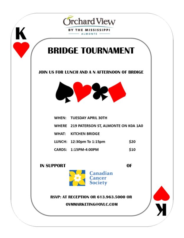 Bridge Tournament in support of the Canadian Cancer Society Orchard